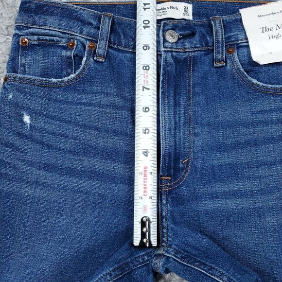 Abercrombie Mom High Rise Jeans Ripped Distressed Blue Size 00 24 Stretch - Picture 10 of 10